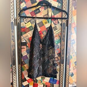 Black Sheer Beaded / Sequin Tie Back Shirt